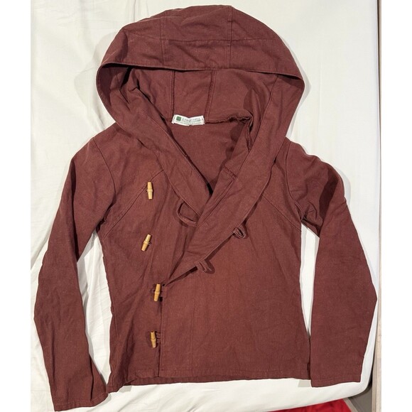 Vintage Y2K A-Wear-Ness Jacket S Brown Canvas Hooded Kimono Style Boho Canada - Picture 1 of 16